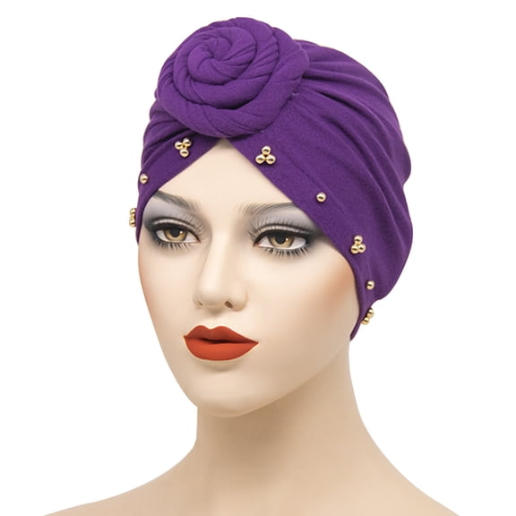 CUIYUAN Knotted Headwraps for Women Chemo Headwear Turban Soft Cancer Head Scarf Hats Beanie Elastic Hair Wraps Beanie Soft Sleep Caps Turban Hat for Women Head Wraps Purple