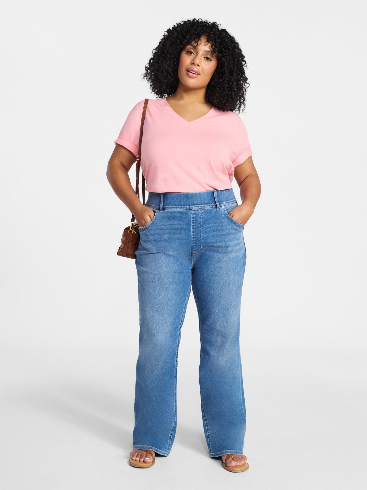 Terra & Sky Women's Plus Size V-Neck Tee with Short Sleeves, Size 0X-5X