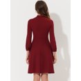 thumbnail image 4 of Vestido midi de manga larga con cuello simulado y ojo de cerradura de punto para mujer Vino rojo M, 4 of 5