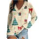 thumbnail image 2 of Pntutb Camiseta de manga larga raglán con estampado navideño informal con cuello en V para mujer Pntutb Pntutb-6071, 2 of 5