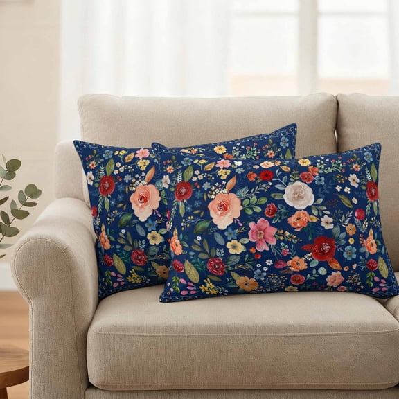 Pack of 2 Outdoor Pillow Covers,Waterproof Blue Floral Throw Pillow Covers,Vintage Flowers Farmhouse Decorative Pillowcases Cushion Covers for Patio Garden Couch Pillow Sham Protector 20x12 Inch