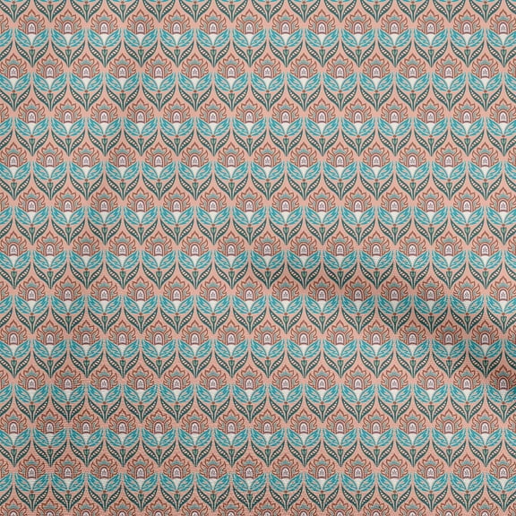 oneOone Cotton Poplin Peach Fabric Asian Suzani Dress Material Fabric Print Fabric By The Yard 56 Inch Wide