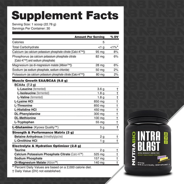 NutraBio Intra Blast BCAA EAA Electrolyte and Hydration Powder