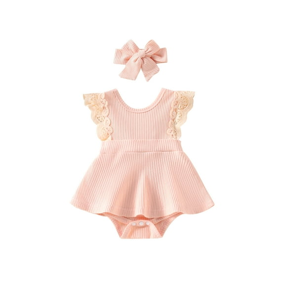 Coduop Newborn Baby Girl Lace Sleeveless Romper Jumpsuit Ribbed Dress Outfit