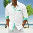 thumbnail image 2 of Mens Shirts Casual Color Matching Long Sleeve Button Down Lapel Blouses Beach Comfortable Loose Fall Tops White XXL, 2 of 4