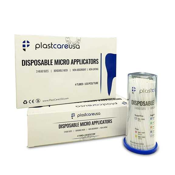 400 Disposable Micro Applicator Dental Bendable Brushes (4 Tubes) (White, Superfine)