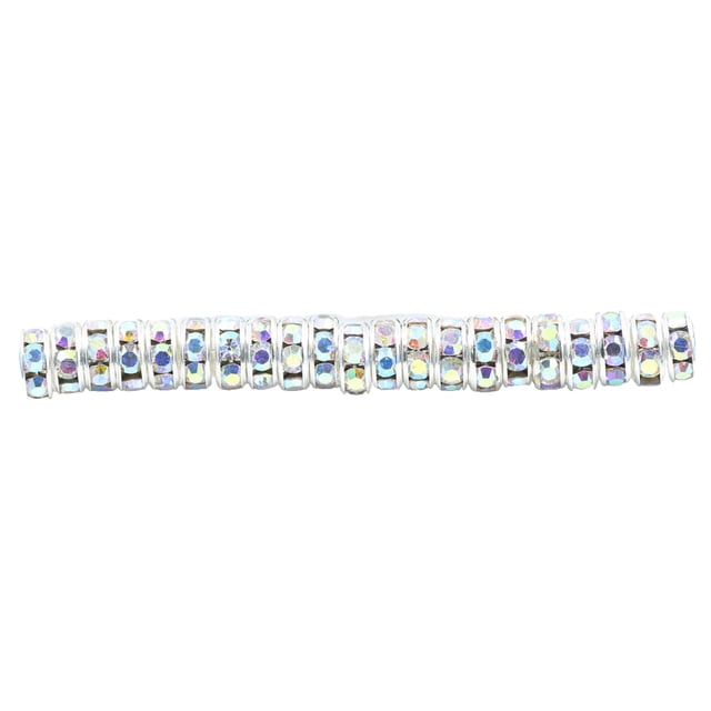 VONKY 100 Pieces Rhinestone Rondelles with Big Holes Charm Spacer Beads Jewelry Crystal Multi-colors Loose Bead for DIY Necklace White AB