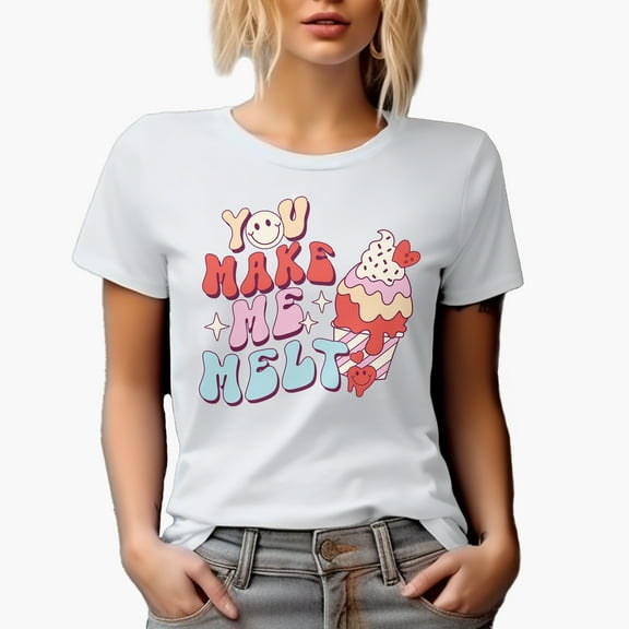 You Make Me Melt, Retro Ice Cream Valentine's Day Art Merch Gift, White T-Shirt, Small