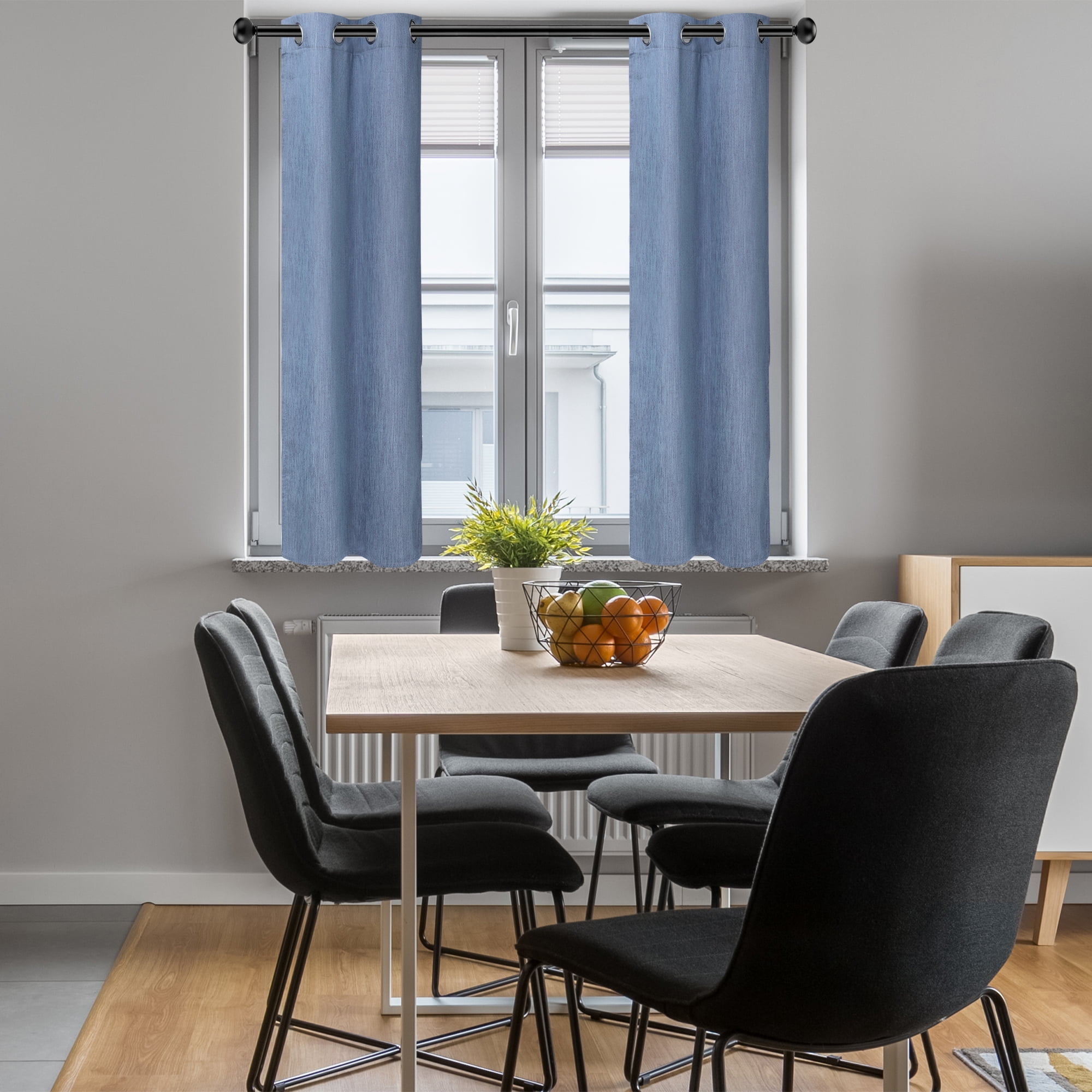 PiccoCasa 2 Panels Kitchen Linen Look Blackout Curtains Steel Blue 29"x36"