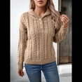 thumbnail image 4 of Suéteres para Mujer, Casuales, Lisos, de Larga, con Botones y Punto Grueso, con Capucha. Caqui S, 4 of 10