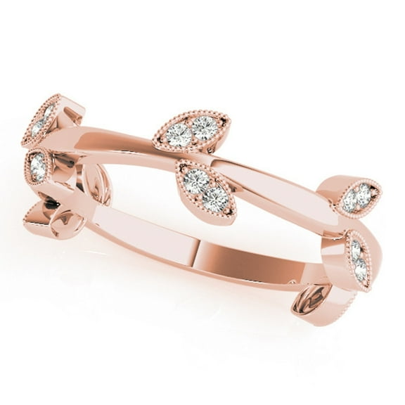 Mauli Jewels Women's 0.15 Carat Diamond Leaf Shape Wedding Band in 10K Rose Gold, Prong-Setting