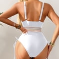 thumbnail image 3 of Women Tummy Control Swimsuits One Piece Slimming Modest Bathing Suit Color Block Drawstring Swim Suits (White, L), 3 of 4