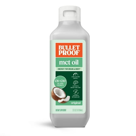 Bulletproof MCT Oil Made with C10 and C8 Oil, 32 Ounces, Keto Supplement for Sustained Energy, Add to Soup and Smoothies, Packaging May Vary