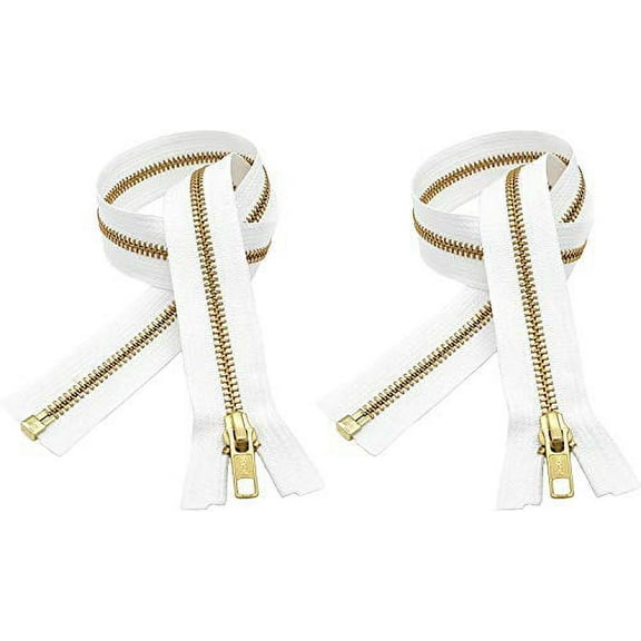 #5 Brass White Metal Separating YKK Medium Weight Jacket Zippers - Color - White 2 Zippers Per Pack - Made in The United States - Choose Your Length (36" Inches)