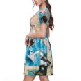 thumbnail image 2 of Sikiie Vintage Map Travel Essentials Print Women's Short-sleeved Dress, Round Neck Slim Knee-length Dress, Summer Clothing Suitable for Daily Leisure and Vacation, 2 of 6