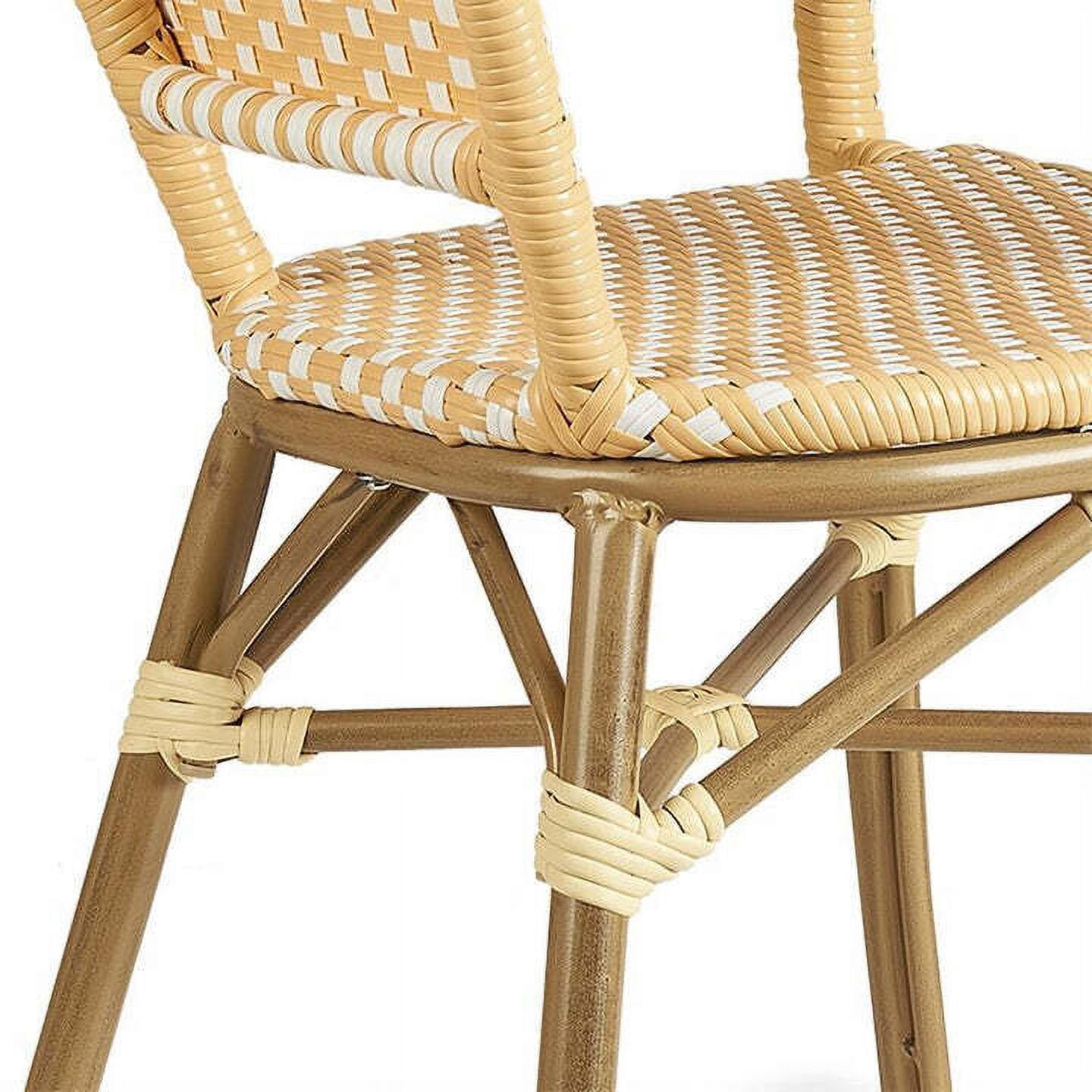 PURPLE LEAF Bistro Chair Set of 2 Outdoor Dining Chairs French Hand-Woven Wicker Bamboo Print Finish Armchairs for Patio Porch Garden Indoor, Cream Yellow