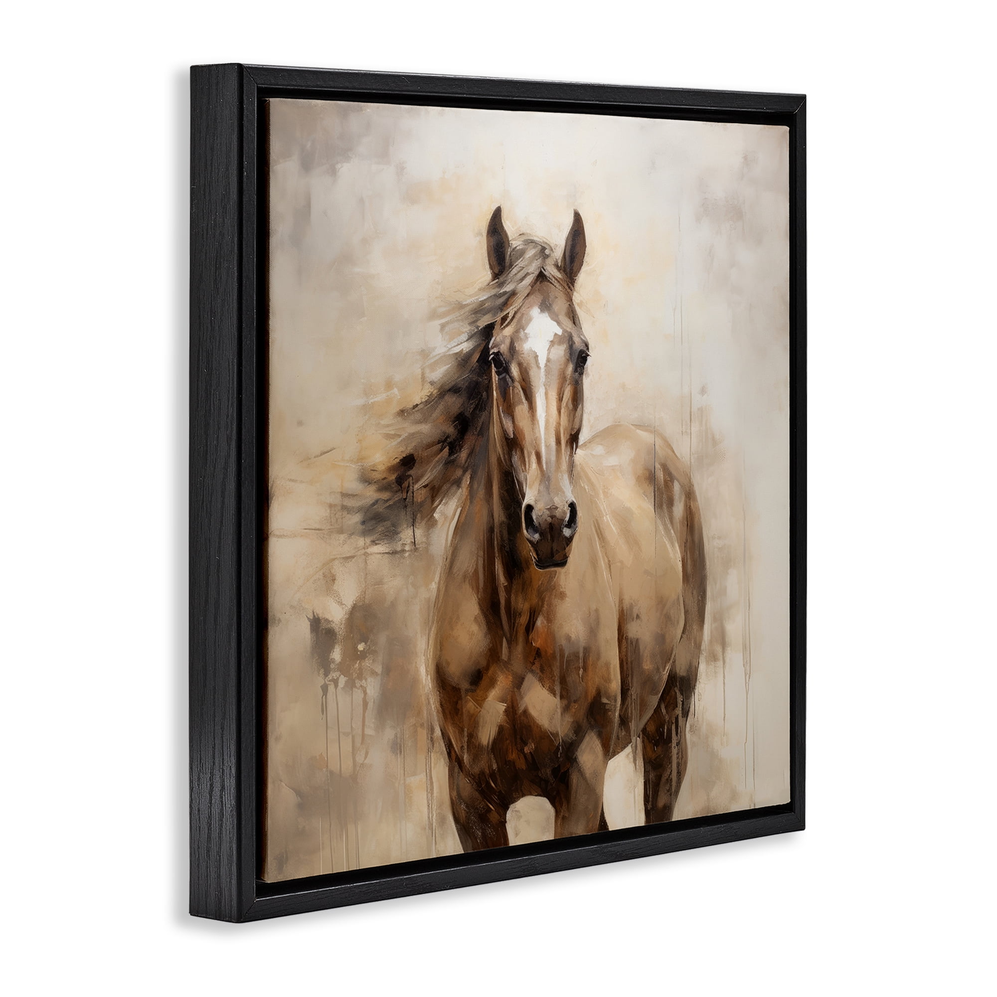Stupell Industries Horse with Modern Drip Animals Painting Black Floater Framed Canvas Art Print Wall Art, 18 x 18