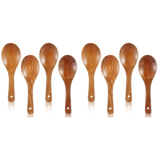 Cucharas de Madera de 8 Piezas, de Arroz de Madera de 21,5 cm, Cuchara de Servir Versátil, Cuchara de Cocina Antiadherente Resistente Al