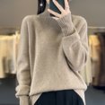 thumbnail image 2 of Suéter de lana gruesa con cuello alto para mujer, suéter de punto de color sólido cálido y suelto, suéter de invierno/otoño nuevo estilo 100 % lana merino, 2 of 5