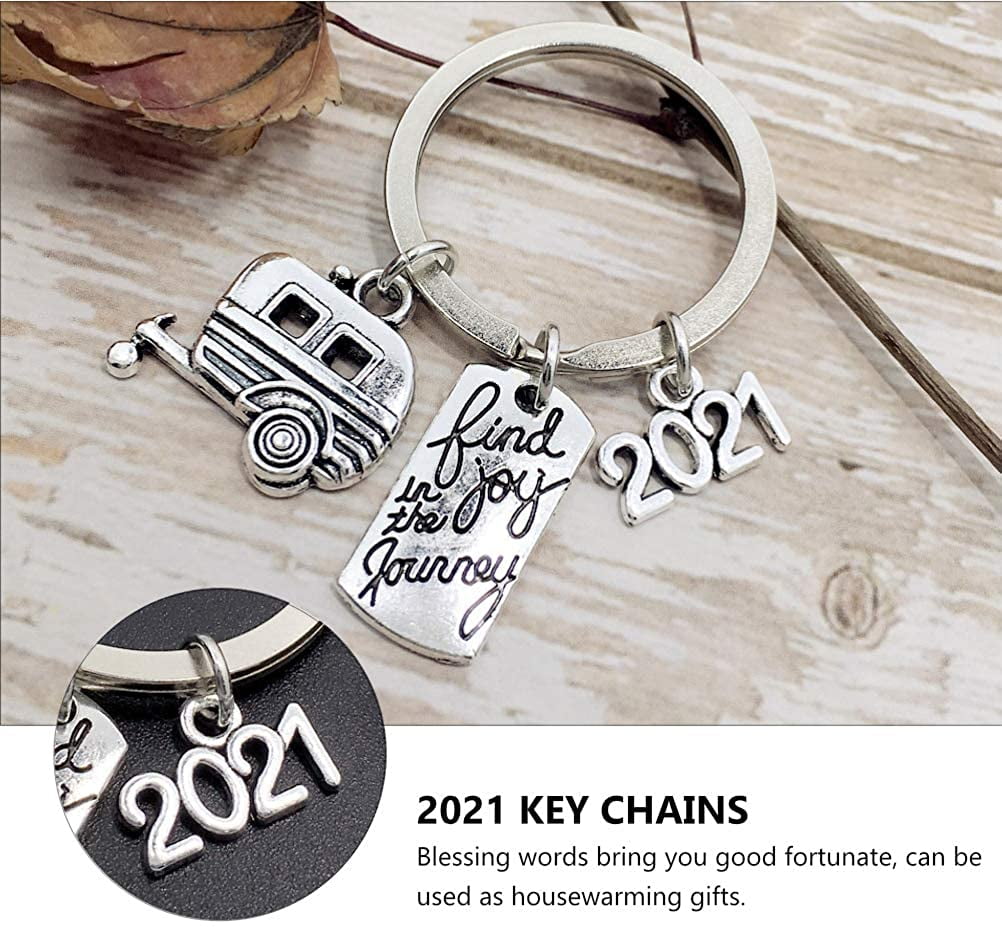 2Pcs 2020 Find Joy in The Journey Keychain Happy Camper RV Trailer Key Chain 