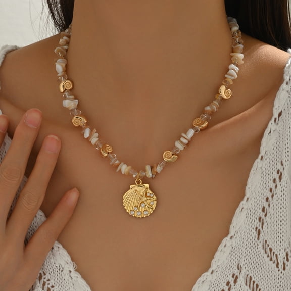 NICKSUN Starfish Shell Necklace Gold Seashell Pendant Necklaces Summer Charm Trendy Choker Necklace Statement Fashion Surfer Necklaces Boho Beach Jewelry for Women