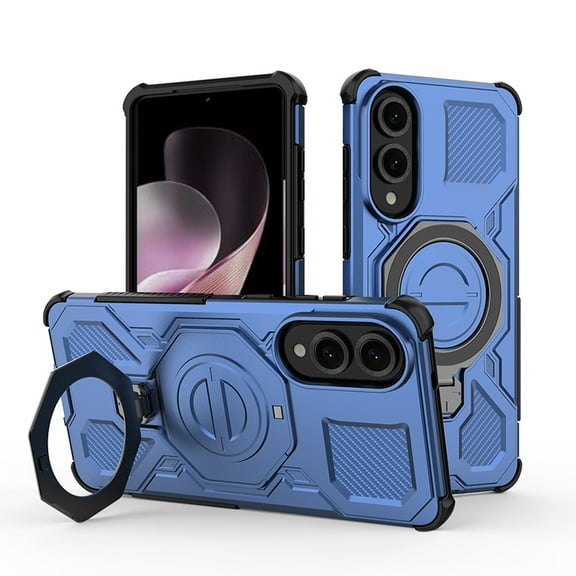 ELEHOLD For Samsung Galaxy S25 Edge Rugged Case Shock-Resistant Magnetic Ring Kickstand Military-grade Rugged Non-Slip Grip Case Wireless Charging Compatible,Blue