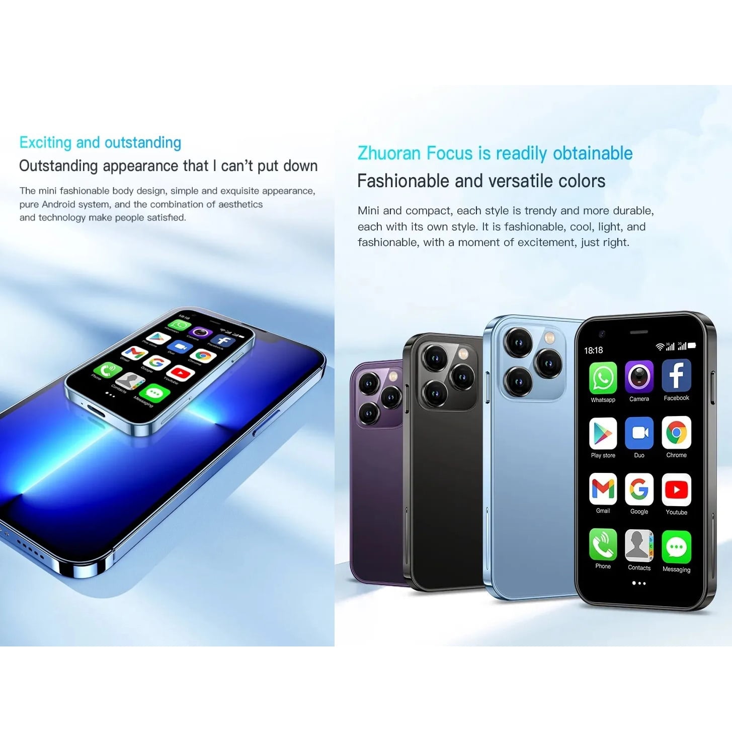 SOYES XS15 Android 8.1 2GB/16GB Ultra-thin 3 Inch Dual SIM Smart Phone, Purple