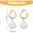 thumbnail image 2 of 1 Pair Shell Pearl Dangle Stud Earrings Brass Hollow Teardrop Earrings for Women Light golden 33x12mm, 2 of 7
