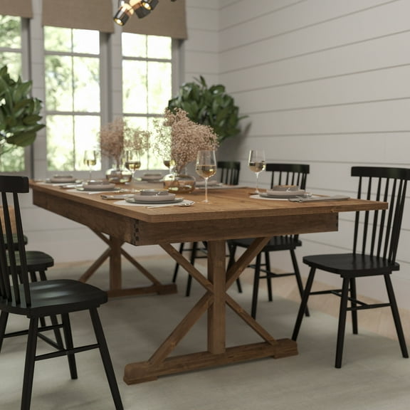 Merrick Lane 8' x 40" Rectangular Antique Rustic Solid Pine Foldable Dining Table with Crisscross Legs