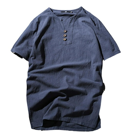 Plus Size Cotton Linen Tees for Men Casual Solid Color Short Sleeve T Shirts, 5XL