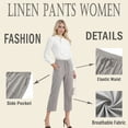 thumbnail image 3 of Shorts for Women Cotton Linen Summer Casual Capris Pants Elastic High Waist Straight Wide Leg Cropped Pants, 3 of 6