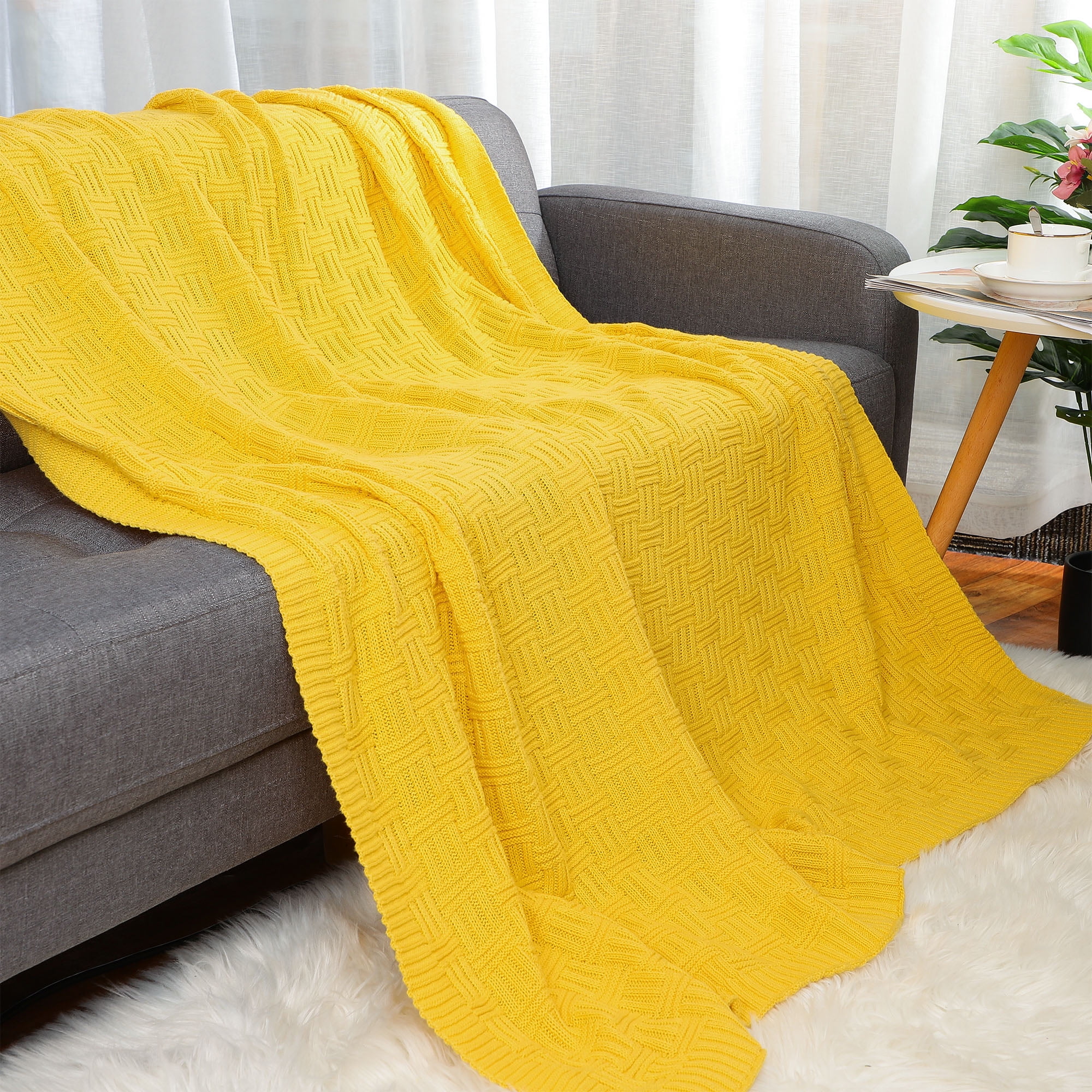 Bed Throw Blanket Mustard Yellow Eco Friendly Cotton Diamond Geometric Sofa 