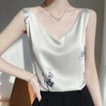 thumbnail image 6 of 2024 Summer Women's V-neck Silk Top Satin Top with Beautiful Print Luxry Summer Vest Top Cropped Top Tops for Women Sexy Blouse (CORAL RED,S), 6 of 7