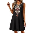 thumbnail image 3 of TtopsQueen Women Sleeveless V‑Neck Bohemian Embroidered Midi Dress Loose Flowy A‑Line Silhouette Lightweight Textured Fabric Casual Beach Holiday Summer Swing Dress Black,XXXL, 3 of 10
