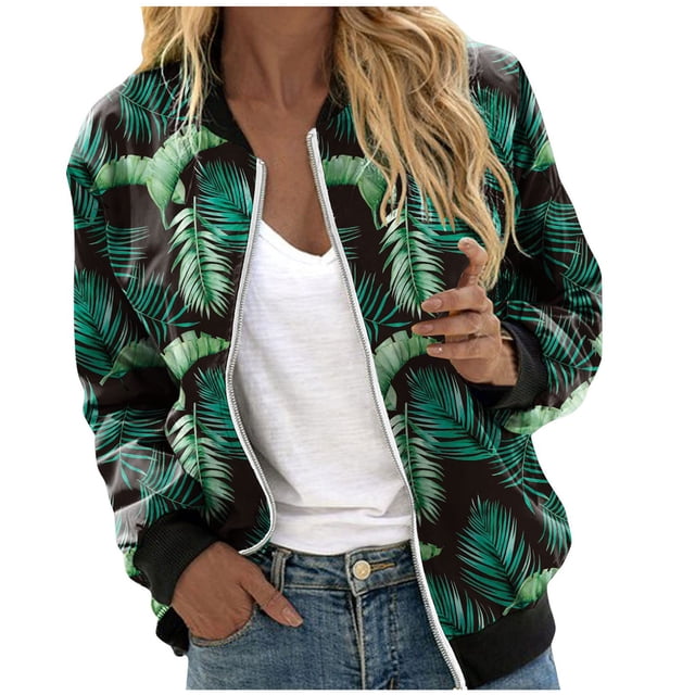 Chaquetas Para Mujer Abrigos Abrigos Estampado Floral Manga Larga Cremallera Recortada Ligero Cuello Levantado Tops Abrigo Odeerbi ODB145225