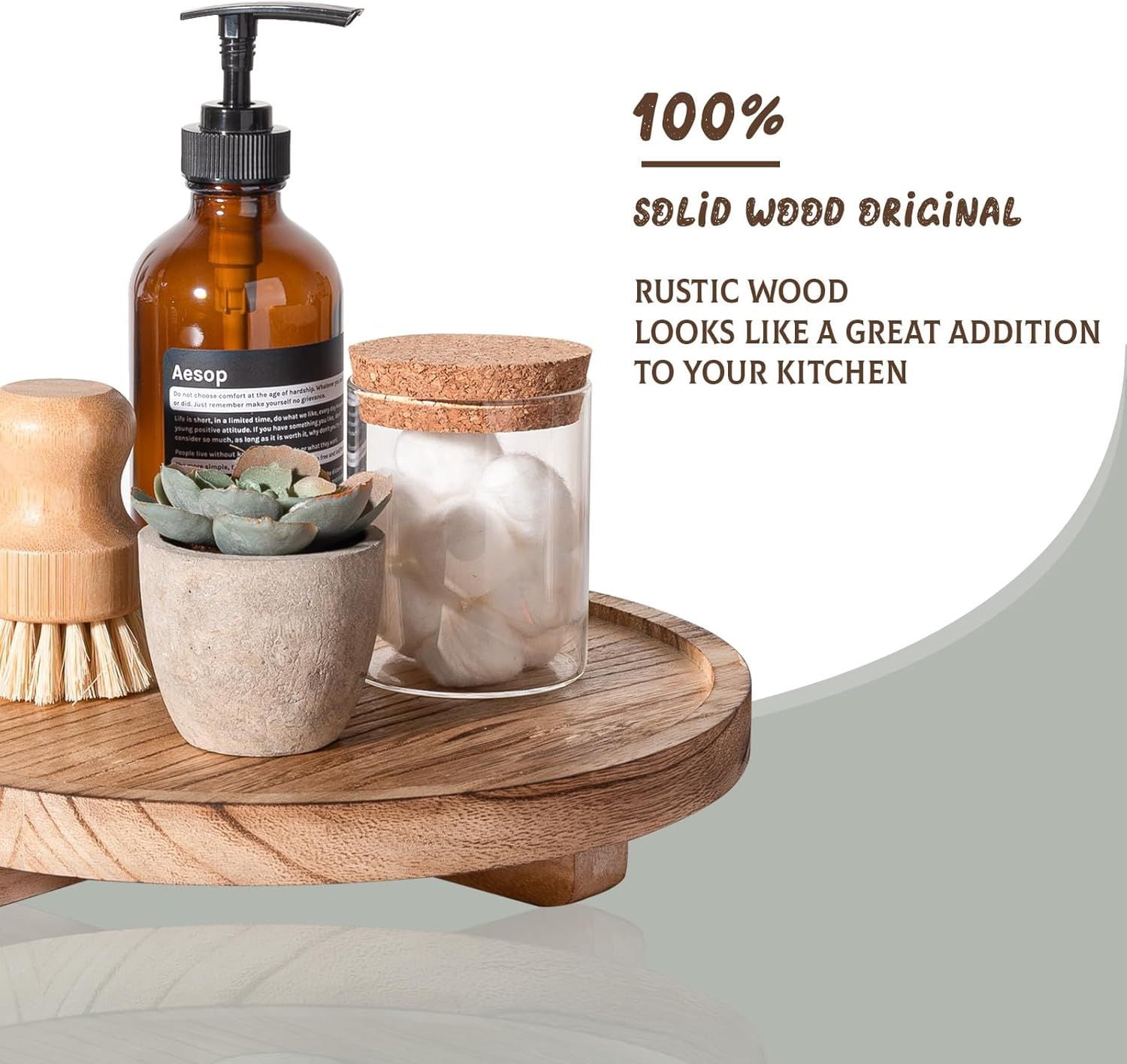 10IN Wooden Round Tray Rustic Farmhouse Decor for Candles Centerpiece Bathroom Kitchen Gift