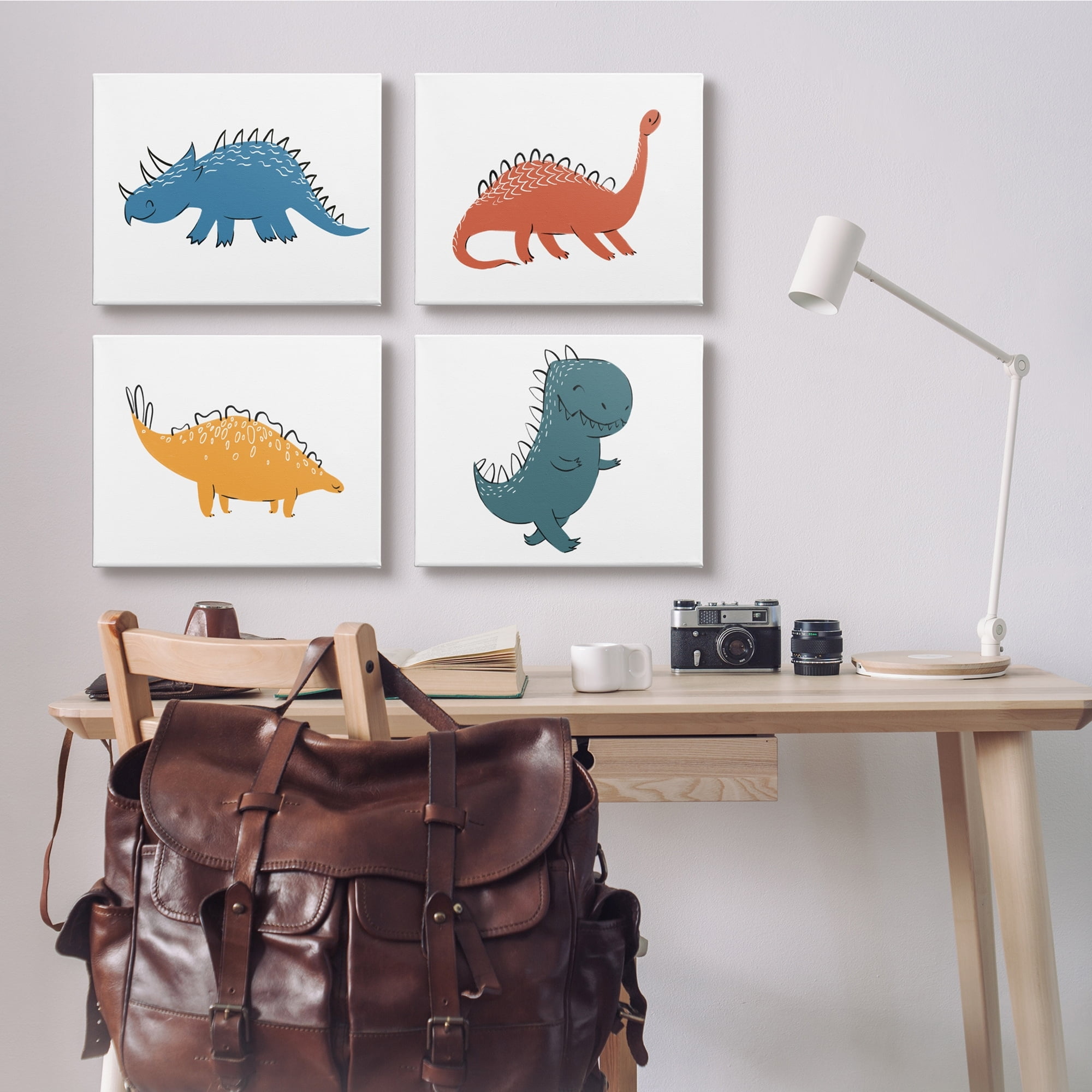 Stupell Industries Kids' Happy Dinosaur March T-Rex Triceratops Stegosaurus Brontosaurus, 20 x 16, Design by Ziwei Li