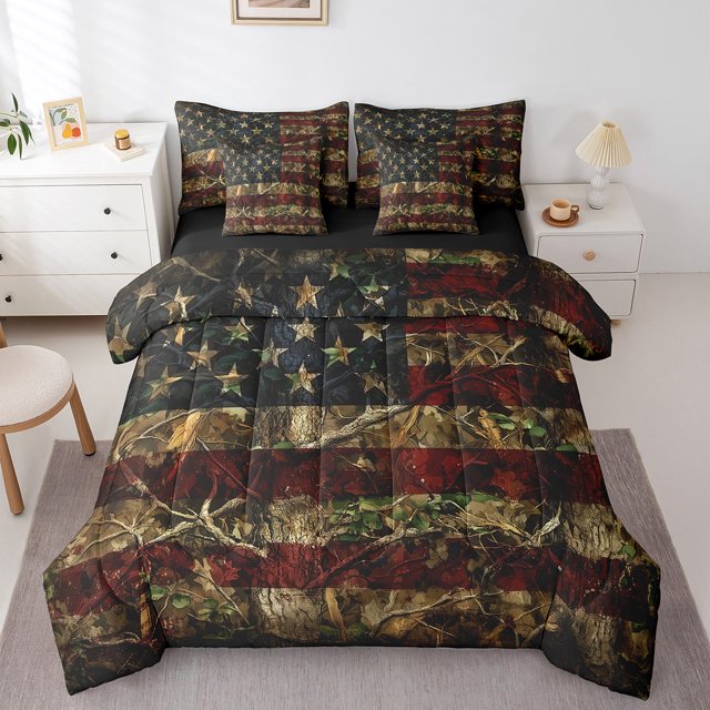 Erosebridal Branches Bedding Queen Size, Rustic Tree Bedding Sets Queen Size, Retro US Flag Decor, Reversible