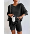thumbnail image 4 of Conjunto De Dos Piezas Acanalado Sólido, Camiseta Extragrande De Cuello Redondo Y Pantalones Cortos Ajustados, Ropa De Mujer, 4 of 4
