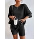thumbnail image 4 of Conjunto De Dos Piezas Acanalado Sólido, Camiseta Extragrande De Cuello Redondo Y Pantalones Cortos Ajustados, Ropa De Mujer, 4 of 4
