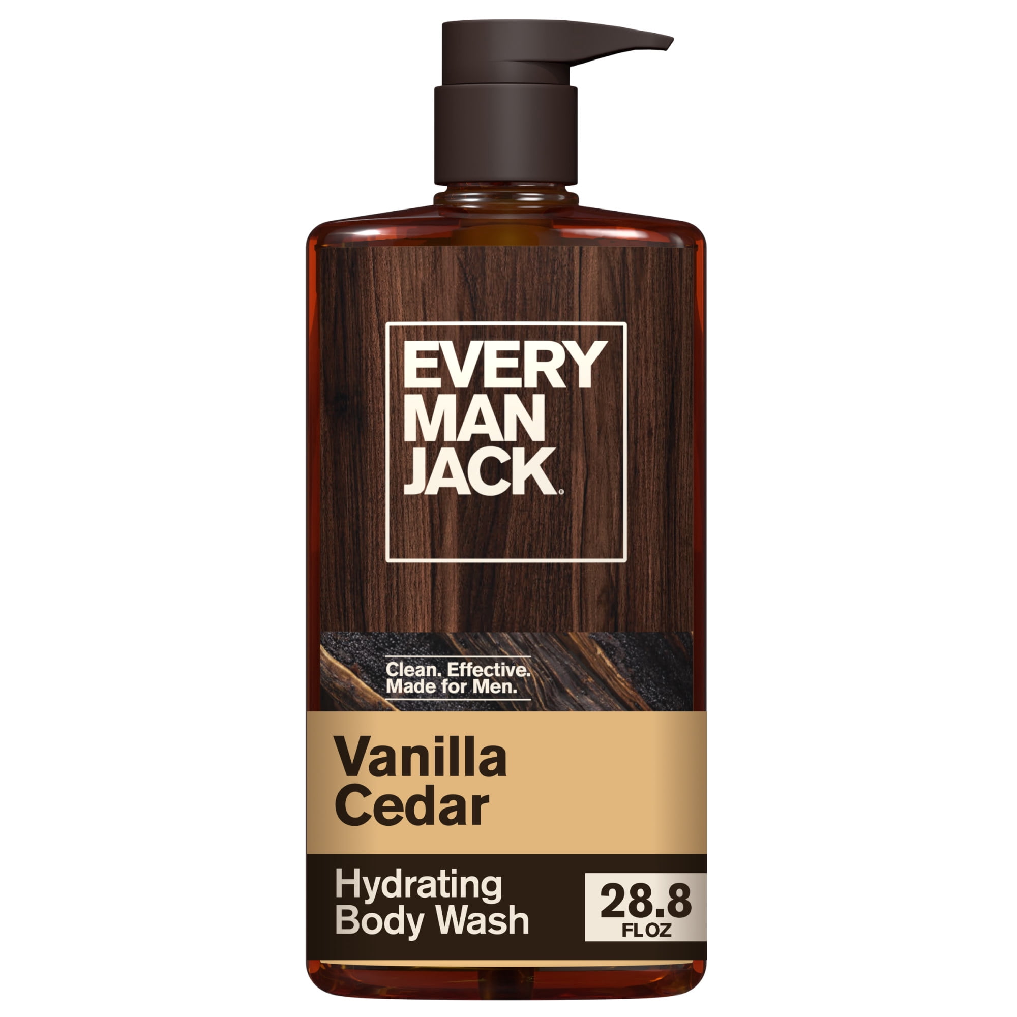 Every Man Jack Vanilla Cedar Hydrating Body Wash for Men, Naturally Derived, 28.8 fl oz