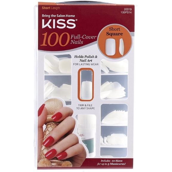 KISS 100 Full Cover Nails Kit, Short Length, Square