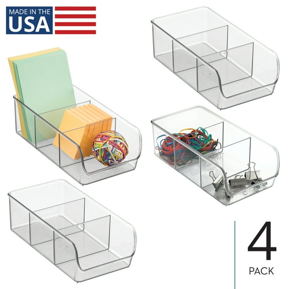 iDesign Stackable 3-Section Divided Storage Bin for Pantry, Fridge, or Cabinet - Storage for Boxed Foods and Snacks - Made in USA