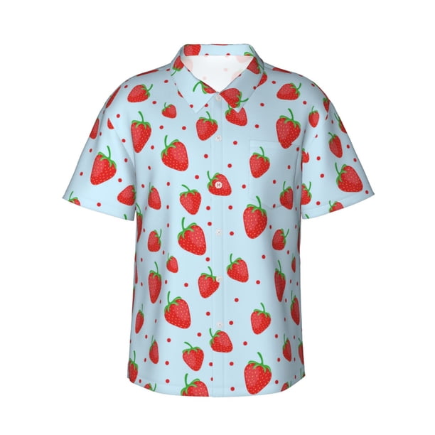 Balery Strawberry Camisas hawaianas de manga corta para hombre, camisas playeras de corte holgado, camisas de vacaciones con botones,X-Large