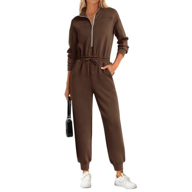 Mono Enterizo PRETTYGARDEN Marrón XL con Cremallera y Mangas Largas