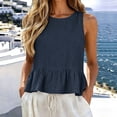 thumbnail image 3 of TGSLY Linen Crew Neck Tank Tops for Women Lightweight Soft Sleeveless Peplum Shirts Flowy Fit Ruffle Hem Solid Color Vest XL, 3 of 10