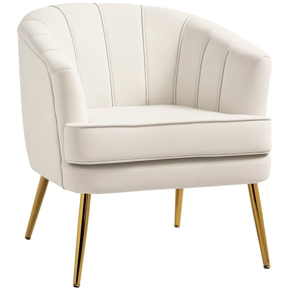 HOMCOM Fabric Accent Chair Armchair with Gold Metal Legs Cream White