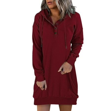 

Sayhi Womens Casual Hoodies Dress Fall Long Sleeve Sweatshirt Button Down Drawstring Women Bra Sequin Evening Dress