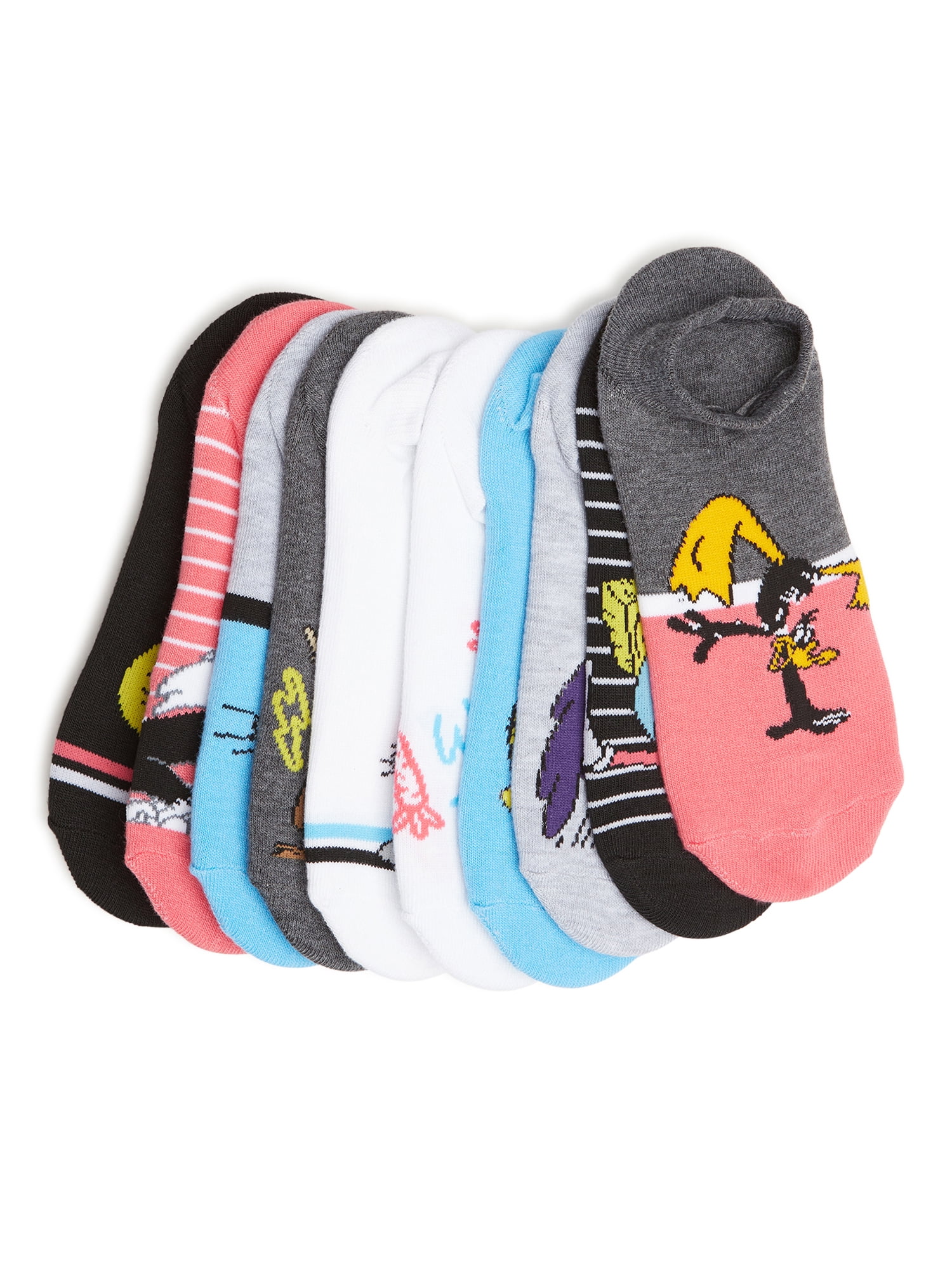 Looney Tunes Women's Graphic Super No Show Socks, 10-Pack