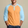 thumbnail image 2 of Men's T Shirts 3/4 Sleeve Button Henley Neck Color Block Pullover Tops Lightweight Classic Slim Fit Workout Basic Tees Z002-Orange L, 2 of 6